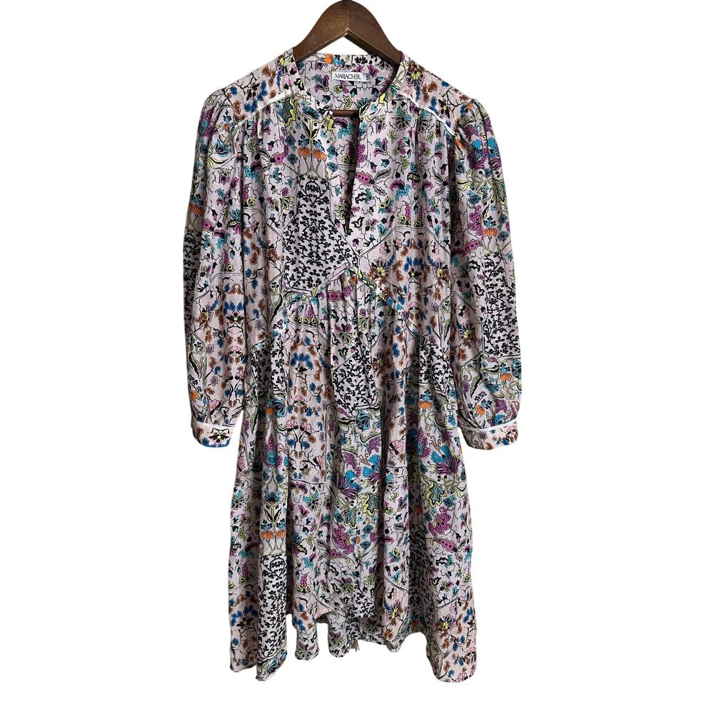 Maria Cher Floral Patchwork Cotton Voile Tie Back Empire Waist Dress Womans S